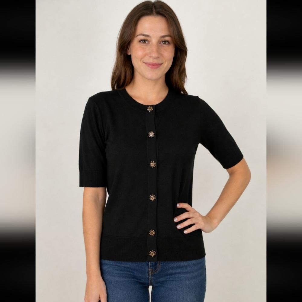 New York & Co. black short sleeve button up XS   E